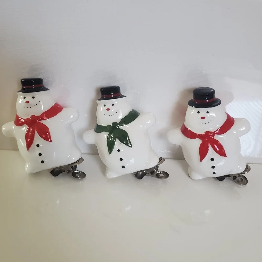 Vintage Set of (3) Ceramic Snowman Ornaments